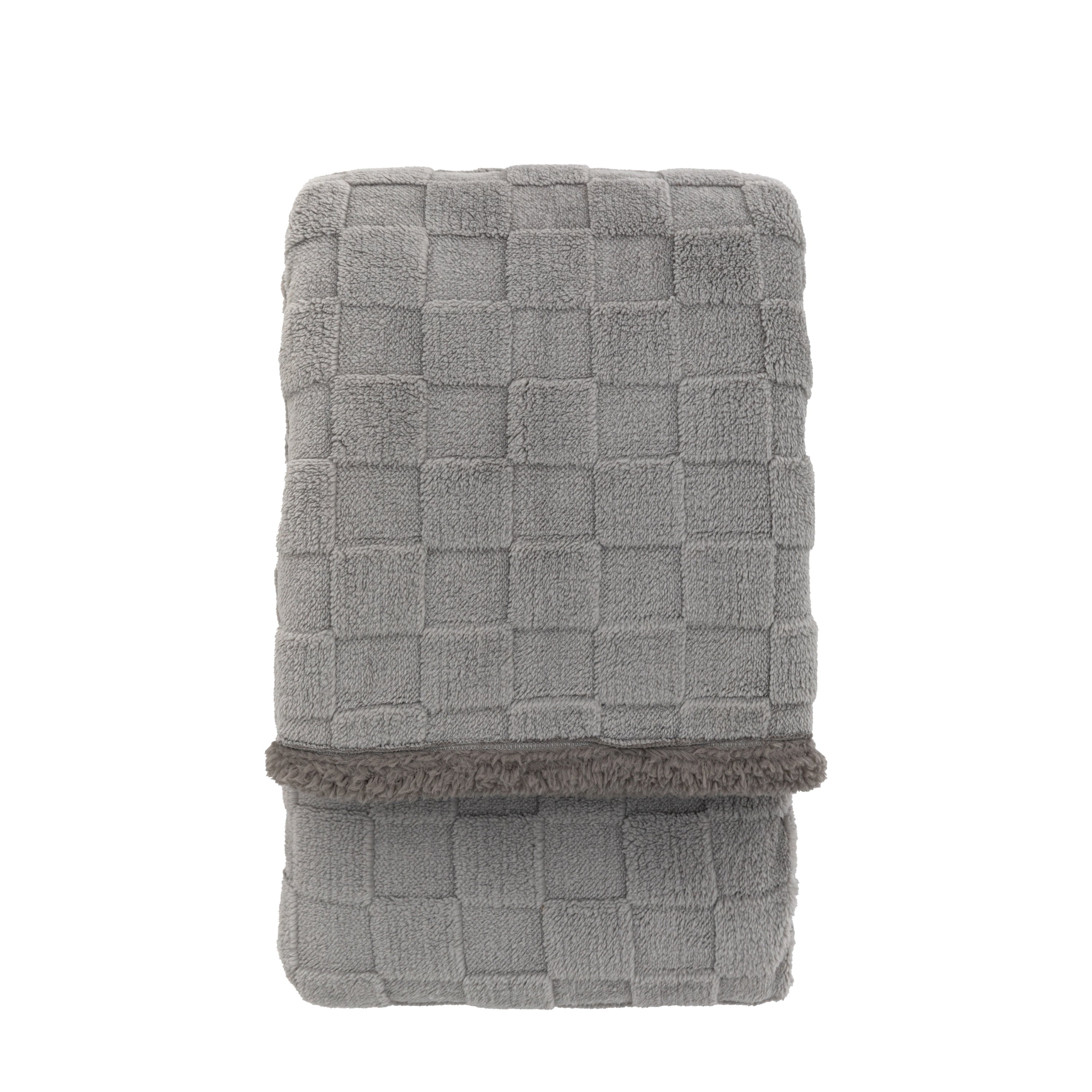 Barren Checked Sherpa Grey Throw